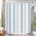 AmazerBath Boho Haven Geometric Shower Curtain with 12 Rings in Blue, main product image showing the selected variant.