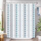 AmazerBath Boho Haven Geometric Shower Curtain with 12 Rings in Blue.