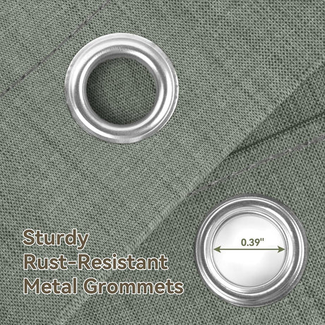 AmazerBath Farmhouse Faux Linen Shower Curtain with Top Tassels in Green, product detail image.