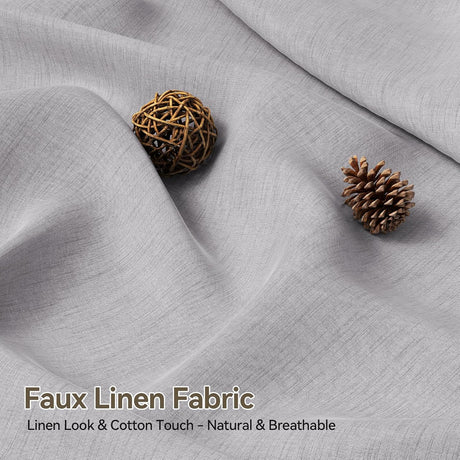 AmazerBath Farmhouse Faux Linen Shower Curtain with Top Tassels in Grey, product detail image.