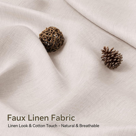 AmazerBath Farmhouse Faux Linen Shower Curtain with Top Tassels in Natural, product detail image.