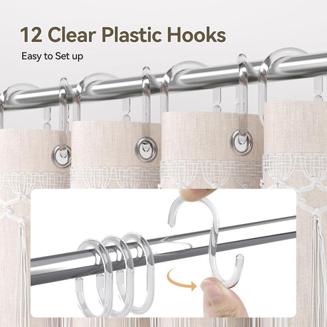 AmazerBath Farmhouse Faux Linen Shower Curtain with Top Tassels in Natural, product detail image.