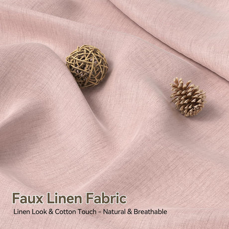 AmazerBath Farmhouse Faux Linen Shower Curtain with Top Tassels in Pink, product detail image.