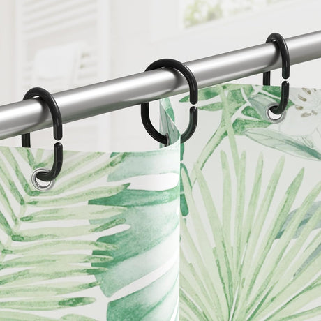 AmazerBath Black C-shaped plastic shower curtain rings, product gallery image showing design details and features.
