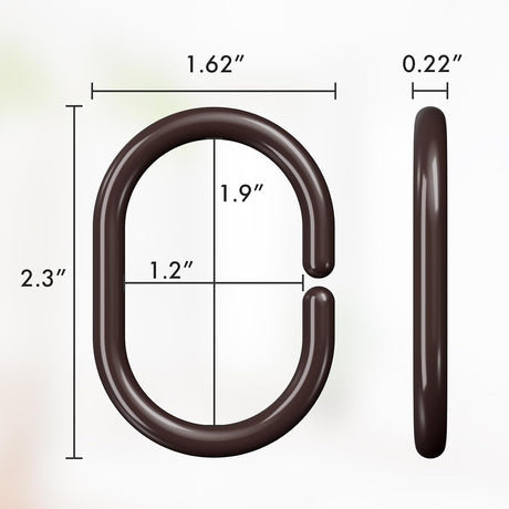AmazerBath Brown C-shaped plastic shower curtain rings, product gallery image showing design details and features.