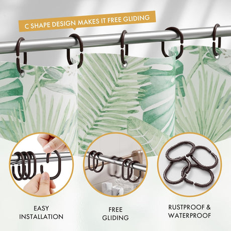 AmazerBath Brown C-shaped plastic shower curtain rings, product gallery image showing design details and features.