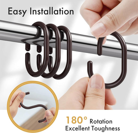 AmazerBath Brown C-shaped plastic shower curtain rings, product gallery image showing design details and features.