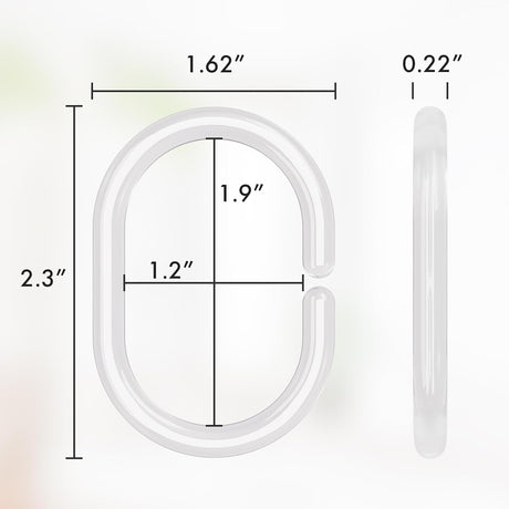 AmazerBath Clear C-shaped plastic shower curtain rings, product gallery image showing design details and features.
