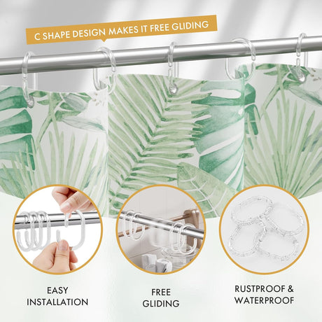 AmazerBath Clear C-shaped plastic shower curtain rings, product gallery image showing design details and features.