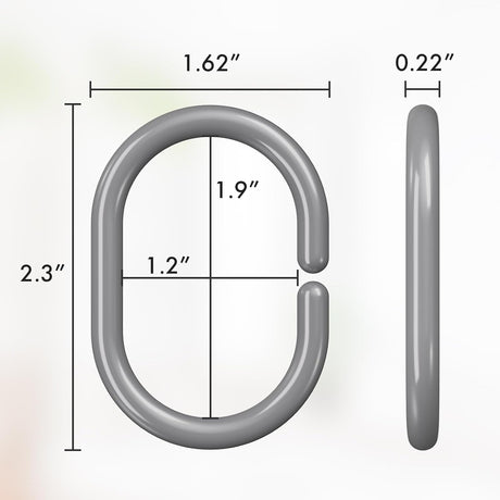 AmazerBath Grey C-shaped plastic shower curtain rings, product gallery image showing design details and features.