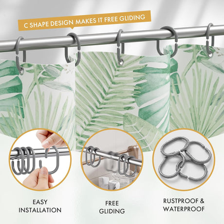 AmazerBath Grey C-shaped plastic shower curtain rings, product gallery image showing design details and features.