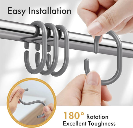 AmazerBath Grey C-shaped plastic shower curtain rings, product gallery image showing design details and features.