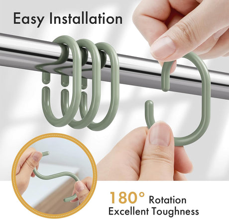 AmazerBath Sage Green C-shaped plastic shower curtain rings, product gallery image showing design details and features.