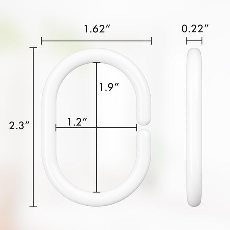 AmazerBath White C-shaped plastic shower curtain rings, product gallery image showing design details and features.