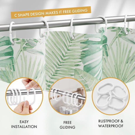 AmazerBath White C-shaped plastic shower curtain rings, product gallery image showing design details and features.