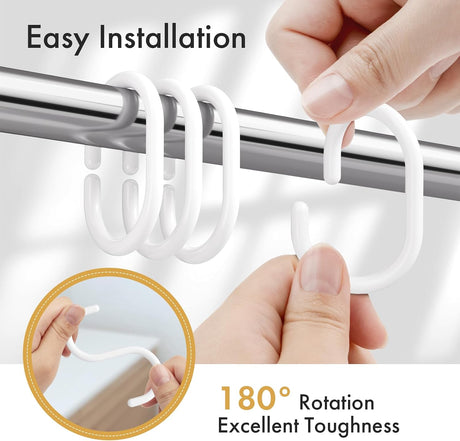 AmazerBath White C-shaped plastic shower curtain rings, product gallery image showing design details and features.