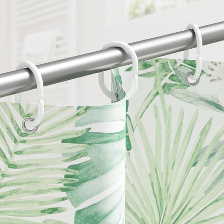 AmazerBath White C-shaped plastic shower curtain rings, product gallery image showing design details and features.