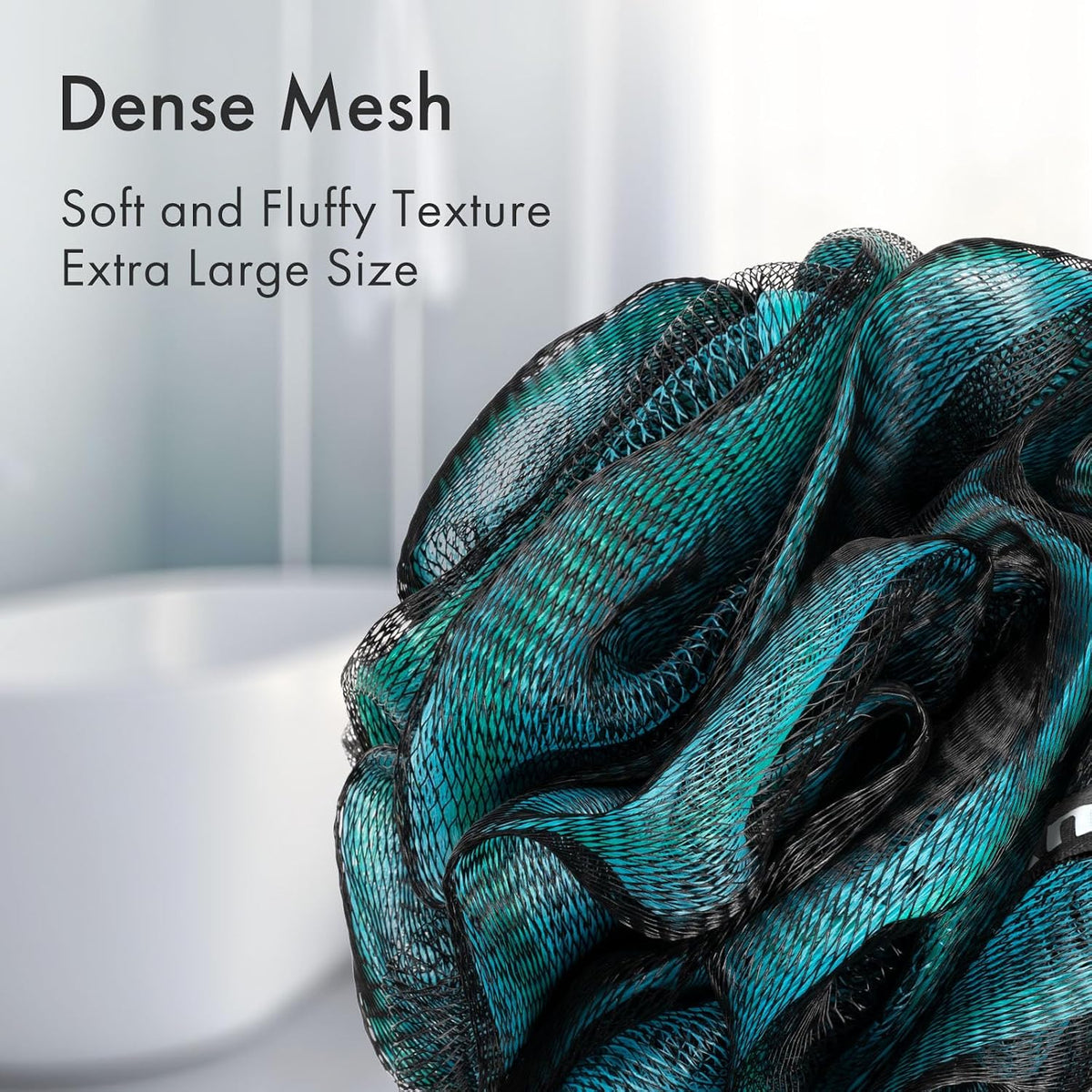 Dense, soft mesh on the Charcoal Exfoliating Loofah Sponges, Set of 4 in grey creating a rich lather.
