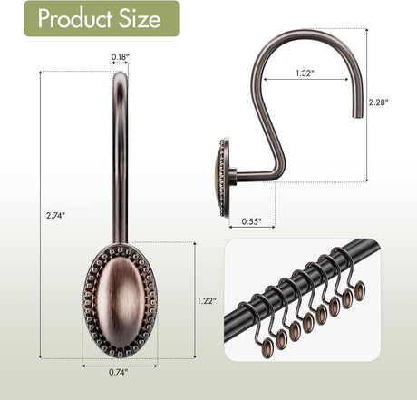 AmazerBath Classic Oval Shower Curtain Hooks, Set of 12 in Bronze, product gallery view highlighting the design and finish.