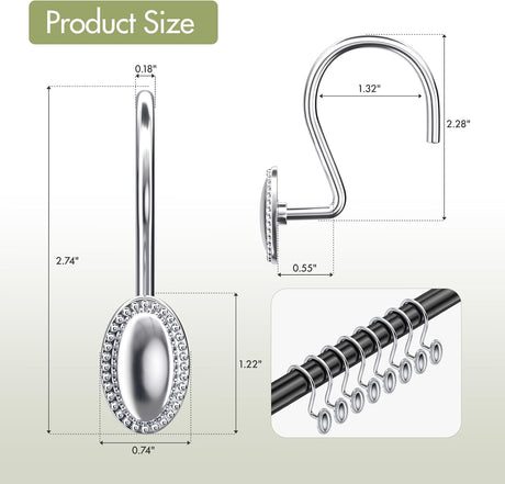 AmazerBath Classic Oval Shower Curtain Hooks, Set of 12 in Chrome, product gallery view highlighting the design and finish.