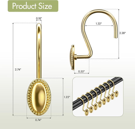 AmazerBath Classic Oval Shower Curtain Hooks, Set of 12 in Gold, product gallery view highlighting the design and finish.