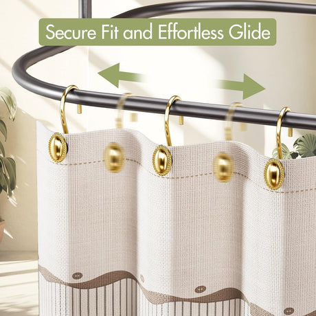 AmazerBath Classic Oval Shower Curtain Hooks, Set of 12 in Gold, product gallery view highlighting the design and finish.