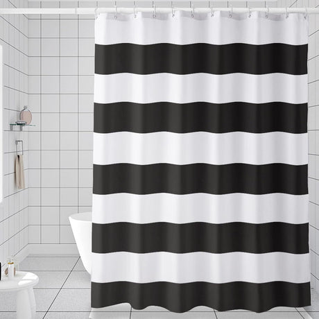 AmazerBath Striped Shower Curtain and Liner, 2-in-1 in Black, product gallery view highlighting the design and finish.