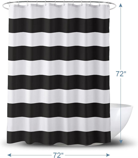 AmazerBath Striped Shower Curtain and Liner, 2-in-1 in Black, product gallery view highlighting the design and finish.