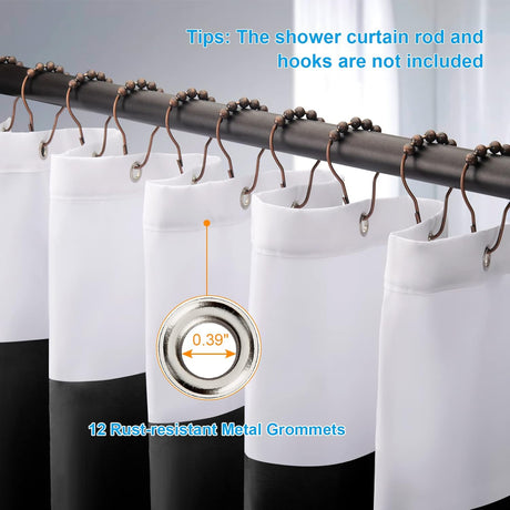 AmazerBath Striped Shower Curtain and Liner, 2-in-1 in Black, product gallery view highlighting the design and finish.