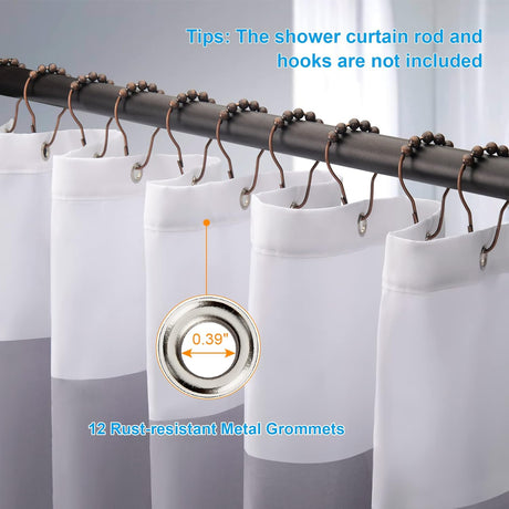 AmazerBath Striped Shower Curtain and Liner, 2-in-1 in Grey, product gallery view highlighting the design and finish.