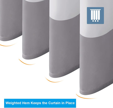 AmazerBath Striped Shower Curtain and Liner, 2-in-1 in Grey, product gallery view highlighting the design and finish.