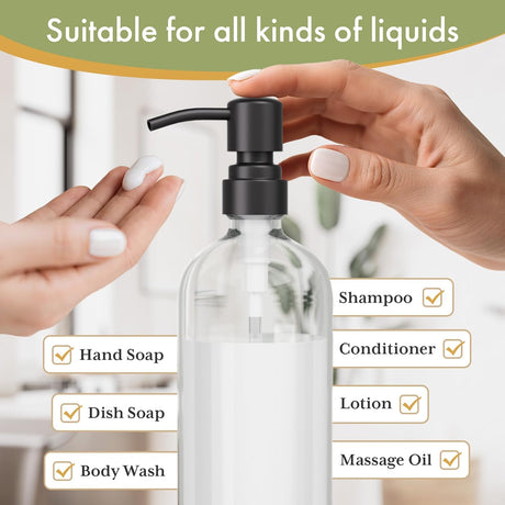 AmazerBath Clear Glass Soap Dispensers, 2-Pack in Clear Black, product gallery view highlighting the design and finish.