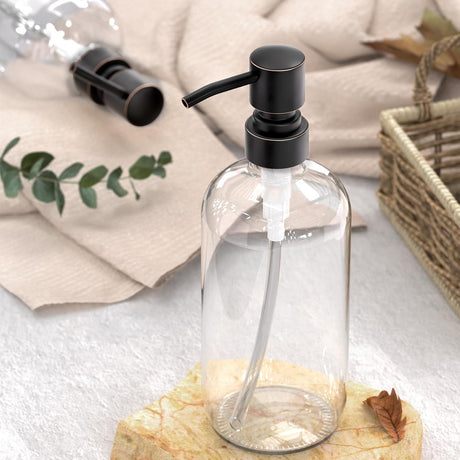 AmazerBath Clear Glass Soap Dispensers, 2-Pack in Clear Bronze, product gallery view highlighting the design and finish.
