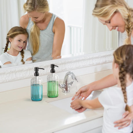 AmazerBath Clear Glass Soap Dispensers, 2-Pack in Clear Bronze, product gallery view highlighting the design and finish.