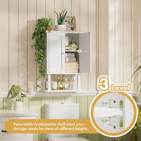 AmazerBath 15.7-inch bamboo wall cabinet with removable shelf adjustable to three height positions.