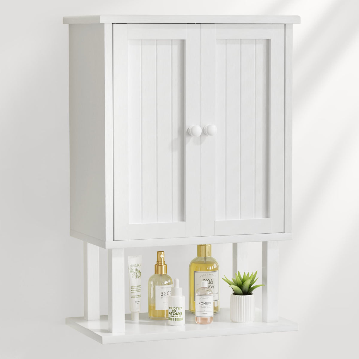 AmazerBath Coastal Bamboo Wall Cabinet in White, 15.7-inch wide.
