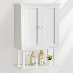 AmazerBath Coastal Bamboo Wall Cabinet in White, 15.7-inch wide.