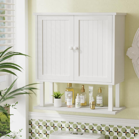 AmazerBath Coastal Bamboo Wall Cabinet in White, 21.3-inch wide.