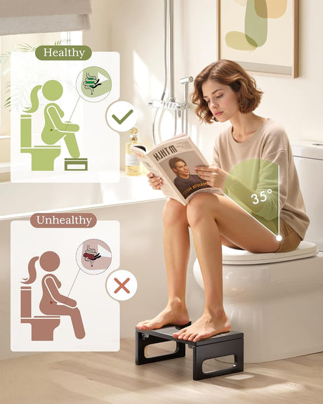 AmazerBath Collapsible Bamboo Toilet Stool in Black, product gallery view highlighting the design and finish.