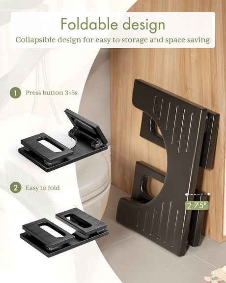 AmazerBath Collapsible Bamboo Toilet Stool in Black, product gallery view highlighting the design and finish.