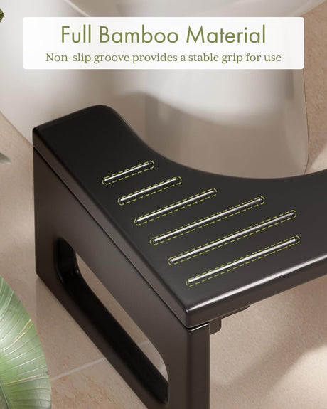AmazerBath Collapsible Bamboo Toilet Stool in Black, product gallery view highlighting the design and finish.