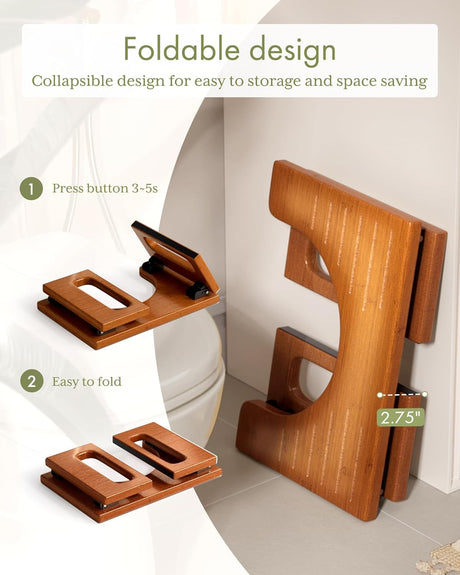 AmazerBath Collapsible Bamboo Toilet Stool in Brown, product gallery view highlighting the design and finish.