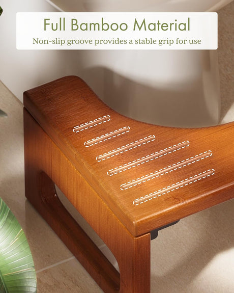 AmazerBath Collapsible Bamboo Toilet Stool in Brown, product gallery view highlighting the design and finish.