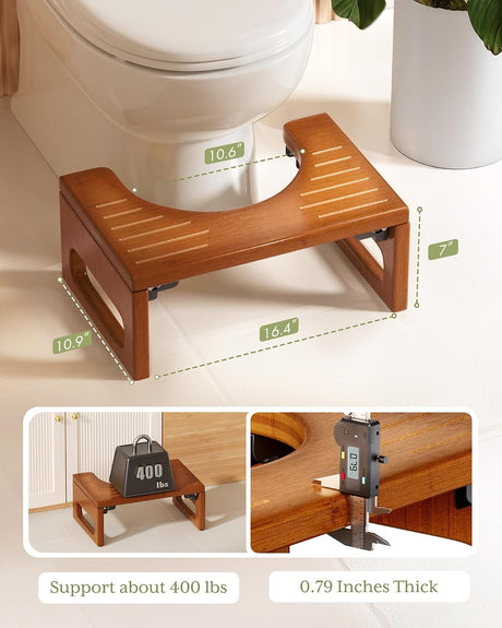 AmazerBath Collapsible Bamboo Toilet Stool in Brown, product gallery view highlighting the design and finish.