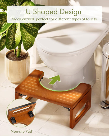 AmazerBath Collapsible Bamboo Toilet Stool in Brown, product gallery view highlighting the design and finish.