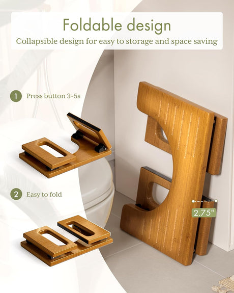 AmazerBath Collapsible Bamboo Toilet Stool in Dark Wood, product gallery view highlighting the design and finish.