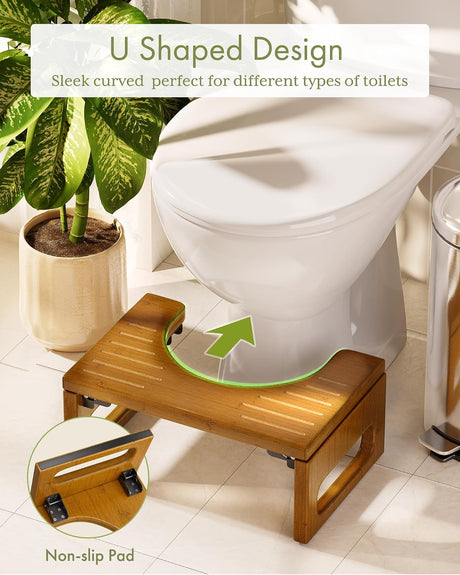 AmazerBath Collapsible Bamboo Toilet Stool in Dark Wood, product gallery view highlighting the design and finish.
