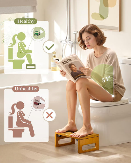 AmazerBath Collapsible Bamboo Toilet Stool in Dark Wood, product gallery view highlighting the design and finish.