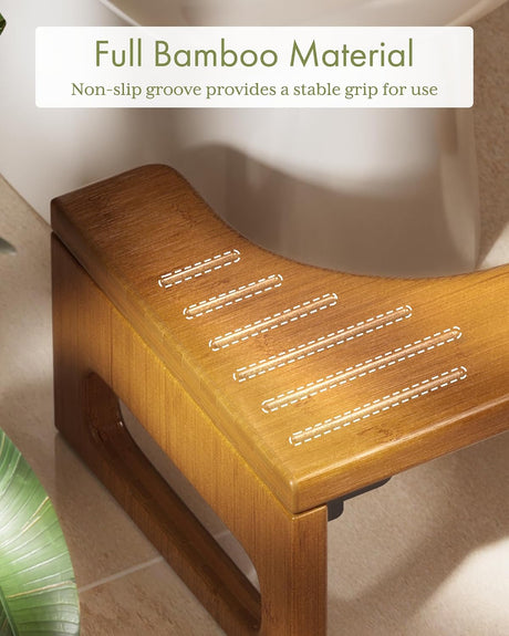 AmazerBath Collapsible Bamboo Toilet Stool in Dark Wood, product gallery view highlighting the design and finish.