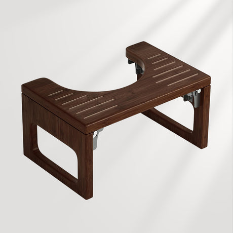 AmazerBath Walnut collapsible bamboo toilet stool, 7-inch height, main product view.
